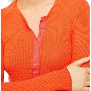 FREE PEOPLE Womens Orange Long Sleeve V Neck Top Size: S